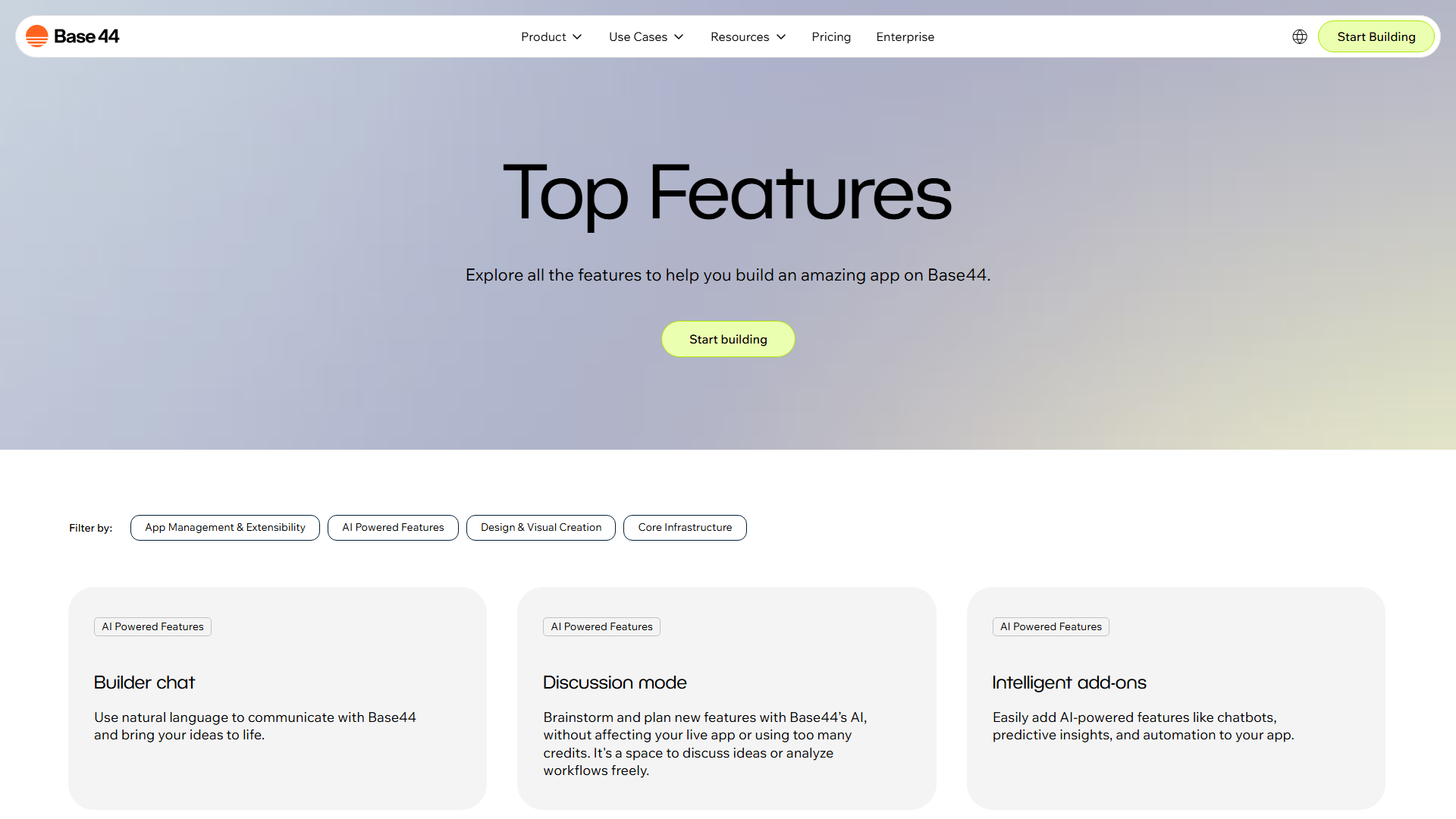 Base44 Features Page Screenshot