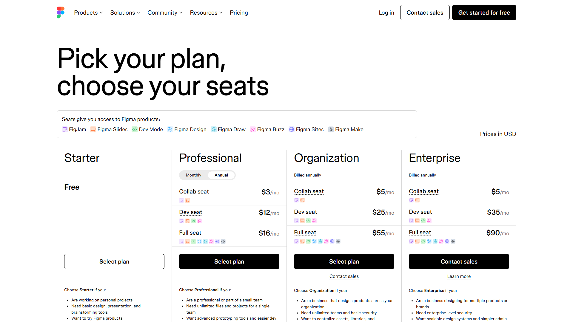 Figma Pricing Page Screenshot