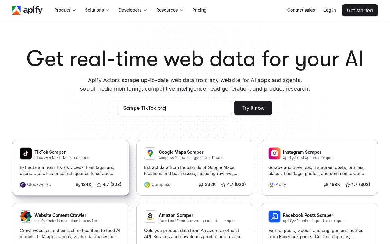 Apify homepage screenshot