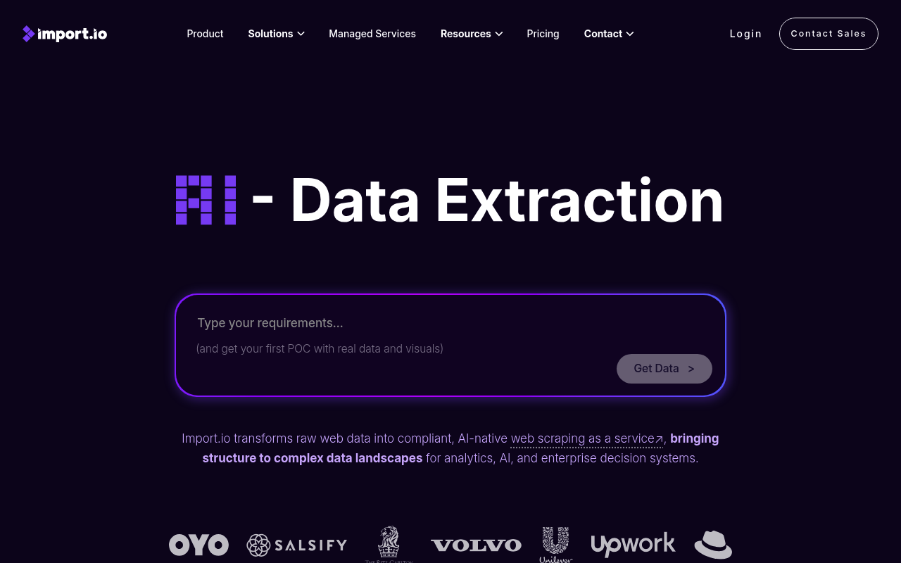 Import.io homepage screenshot