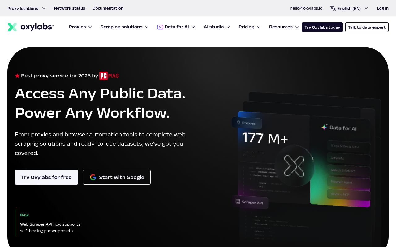 Oxylabs homepage screenshot